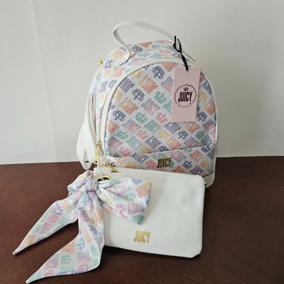 NWT Juicy by Juicy Couture Glam Pull Out Pouch Rainbow Crown Mini Backpack
